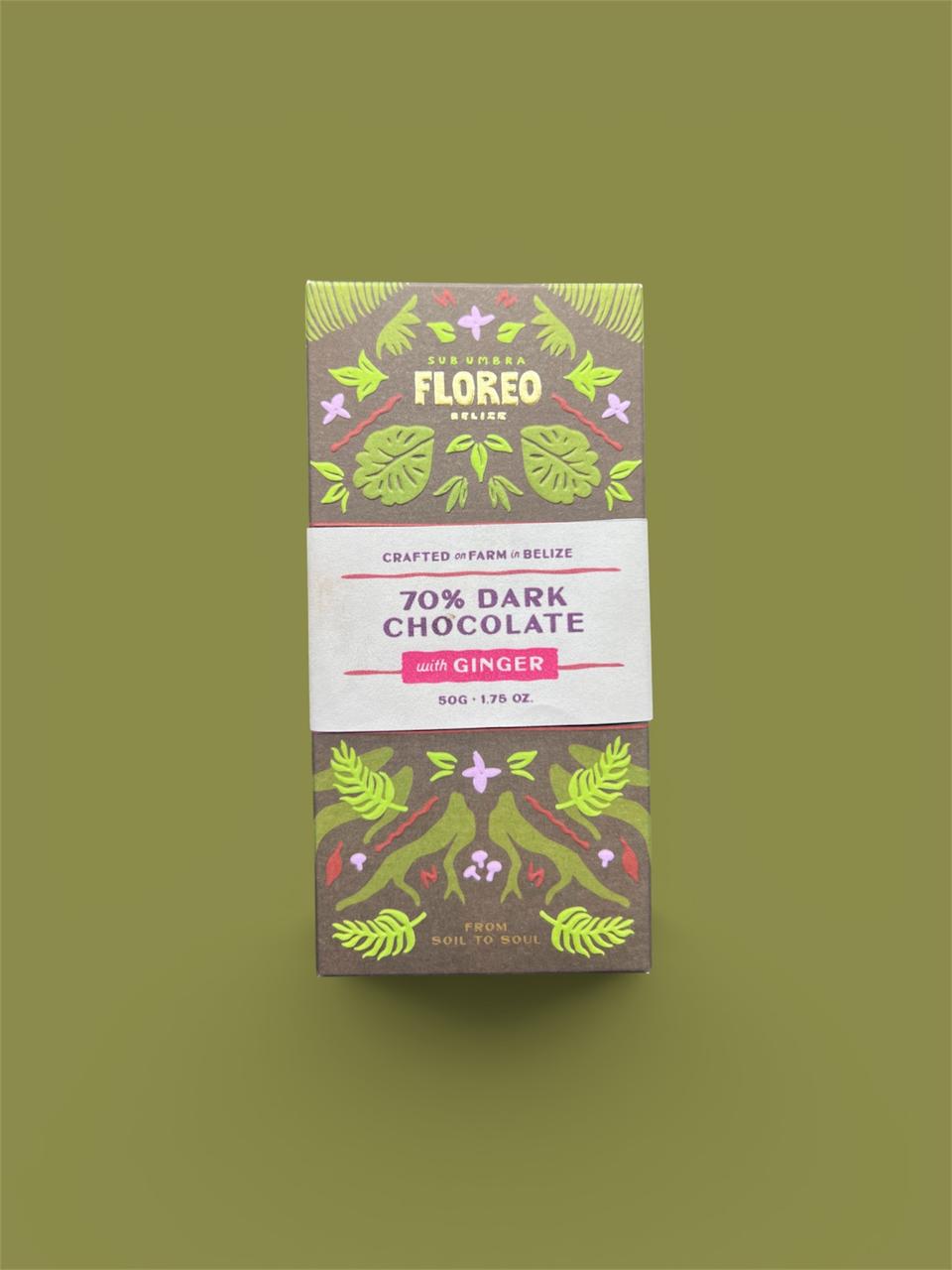 Floreo Belize 70% Single-Origin Dark Chocolate with Ginger – 50g