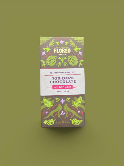 Floreo Belize 70% Single-Origin Dark Chocolate with Ginger – 50g