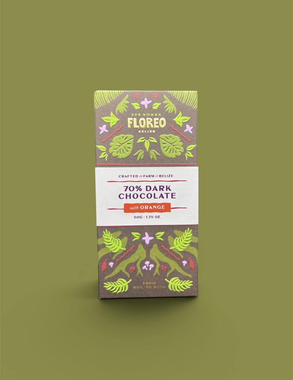 Floreo Belize 70% Single-Origin Dark Chocolate with Orange – 50g