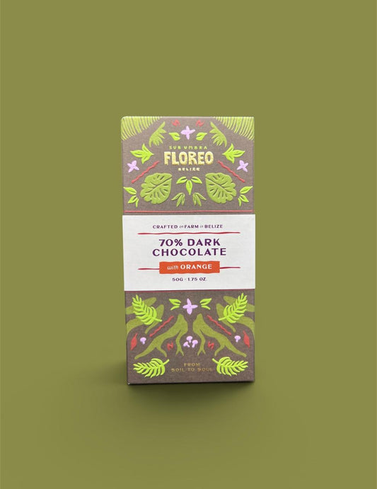 Floreo Belize 70% Single-Origin Dark Chocolate with Orange – 50g