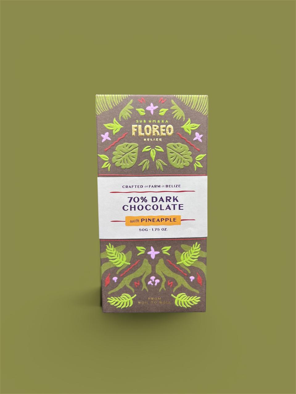 Floreo Belize 70% Single-Origin Dark Chocolate with Pineapple – 50g