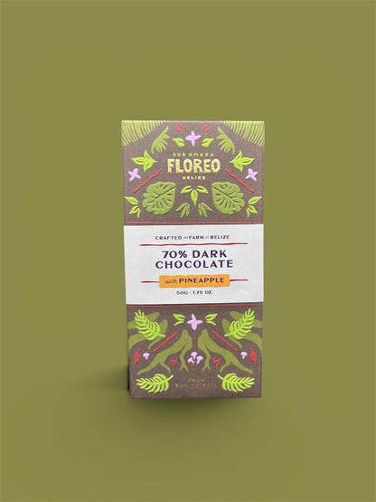 Floreo Belize 70% Single-Origin Dark Chocolate with Pineapple – 50g