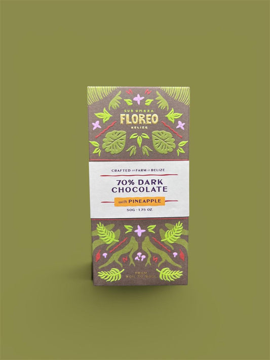 Floreo Belize 70% Single-Origin Dark Chocolate with Pineapple – 50g